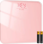 Ovutek Bathroom Scale for Body Weight, Highly Accurate Digital Weighing Machine for People, Upgraded Batteries Included, Compact Size, LED Display, High Standards Sturdy Tempered Glass, 400lb, Pink