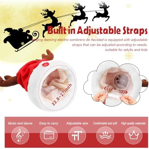 SdeNow Interactive Dancing Musical Santa Hats with Swinging Reindeer Antlers, Funny Electric Singing Christmas Hat for Party Decor Adults and Kids