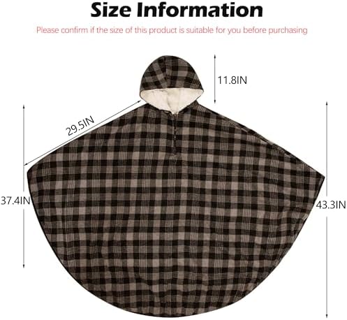 Sqodok Wheelchair Warm Blanket with Hat, Fleece-Lined Wheelchair Cape with Hood, Cold-Proof Shawl for Adults, Winter Poncho Cape Coat for Elderly