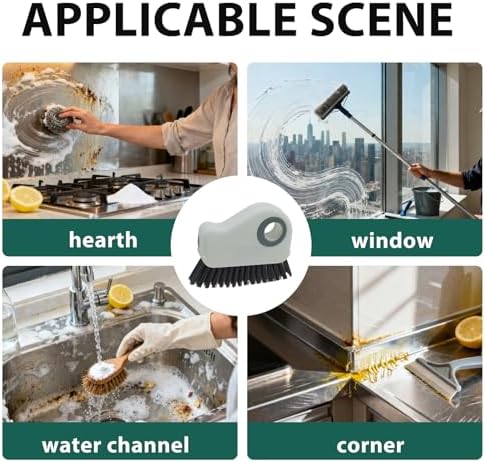 2-in-1 Window Groove Cleaning Brush, Handheld Crevice Cleaner Tool with Dustpan, Sliding Door Track Cleaning Brushes for Keyboard Blind Gap Corner Detail Sweeper Space
