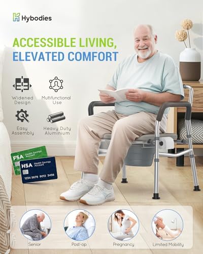 Heavy Duty Bariatric Commode, 4-in-1 Portable Bedside Commode or Over-Toilet Chair, Extra-Wide | Adjustable Height | Easy to Clean, Handicap Commode Chair for Eldery, Disabled People