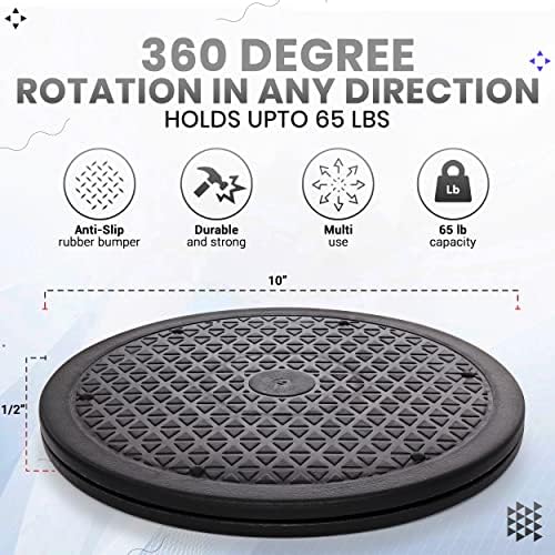 10 Inch Lazy Susan Turntable Organizer, Non Skid Large Lazy Susan Turntable for Cabinet, Computer or Laptop, Plastic Turn Table, Black, 1 PC - by RamPro