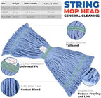 Onesimus 20 oz Mop Head Replacement, Industrial Mops for Floor Cleaning Heavy Duty 4-Ply Cotton Blend Looped End Wet Mop Refills 1.25 in Universal Headband Fit Most Handles, 3 Pack Large Blue