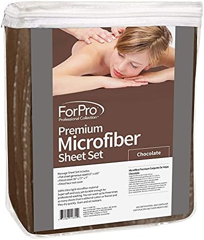 ForPro Professional Collection Premium Microfiber 3-Piece Massage Sheet Set, Chocolate, Ultra-Light, Stain, and Wrinkle Resistant, Includes Flat, Fitted Sheet and Massage Face Rest Cover