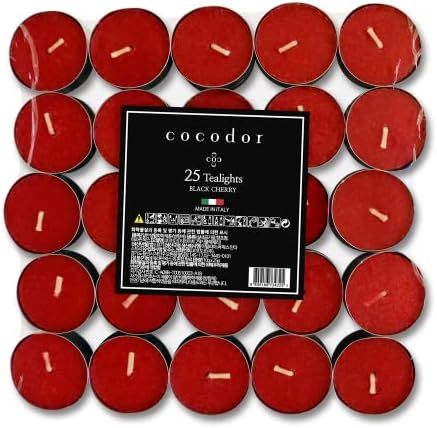 COCODOR Scented Tealight Candles/Black Cherry / 25 Pack / 4-5 Hour Extended Burn Time/Made in Italy, Cotton Wick, Scented Home Deco, Fragrance, Mother's Day