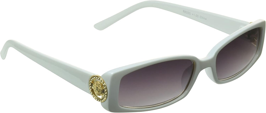 proSPORT Full Lens Reading Sunglass Tinted Readers Women Small Gold or Silver Lion Crest Medusa Emblem Logo NOT BIFOCAL