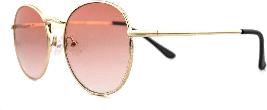 Full Reader Sunglasses Women Men, Mens Womens Reading Sun Glasses Metal Round BLue Pink Yellow Lens NON BIFOCAL, Gold Frame Clear Pink Lenses, 2.50