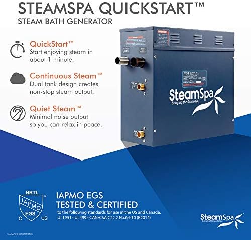 7.5kW Steam Sauna Generator Sentry Series 240V Steam Generator with Touch Screen, Steamhead, Built-in Steam Shower Auto Drain, ACU Quickstart Steam Bath Generator (Brushed Nickel)