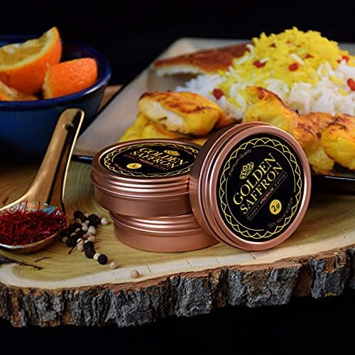Golden Saffron, Finest Pure Premium All Red Saffron Threads, Grade A+ Super Negin, Non-GMO Verified. For Tea, Paella, Rice, Desserts, Golden Milk and Risotto (2.0 Grams)