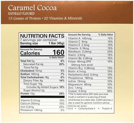 PROTEINWISE Nutrition Bar, High Protein, Vitamins and Minerals, Weight Loss Friendly Healthy Snack, 7/Box (Caramel Cocoa)