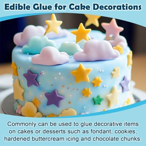 Edible Glue for Cake Decorating - Transparent Edible Flowers Cake Adhesive for Fondant, Icing Decorating, Cookie, Baking, Buttercream - 100ml/3.4 oz