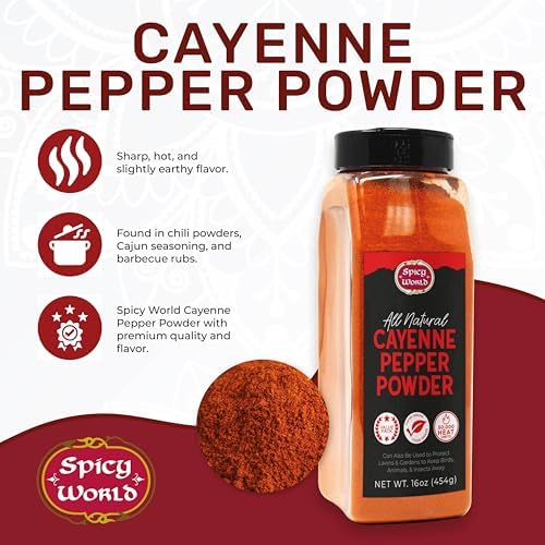 Cayenne Pepper Powder 16oz Jar - 50,000 SHU, Gluten Free, All Natural Red Pepper, Garden Wildlife Natural Pest Control by Spicy World