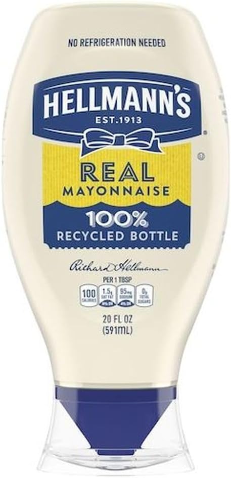 Hellmanns Real Mayonnaise Spread, 20 Fluid Ounce Squeeze Bottle -- 12 per case.