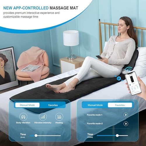 COMFIER Full Body Massage Mat with Heat & Vibration - 10 Motors, App Control, Movable Shiatsu Neck Pillow & 4 Heating Pads for Neck, Shoulders, Back, Black