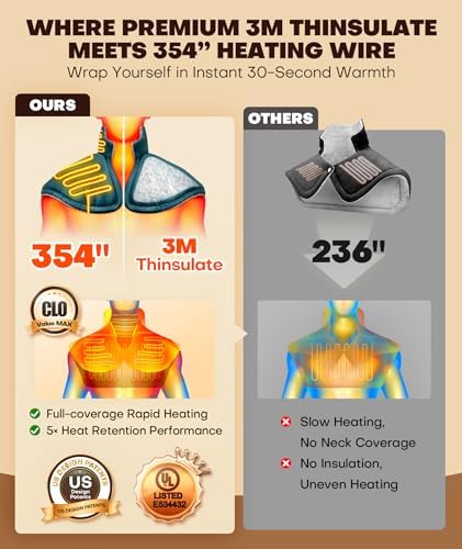 Graphene-Infused Instant Heating Pad with 3M Thinsulate, Ergonomic Weighted Heating Pad for Neck and Shoulders and Back, Heated Neck Wrap w/ 6 Heat Options 4 Auto Timer, Christmas Gifts for Women Men