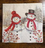 IHR Ideal Home Range Cocktail Napkins Disposable 3-Ply Paper Party Napkin Pack, 5" x 5", Snowmen Family, 20-Count