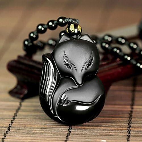 Top Plaza Natural Black Obsidian Healing Crystal Necklaces Fox Talisman Buddha Mala Prayer Pendant Necklace