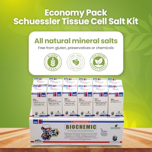 Economy Pack Tissue Cell Salt Kit, All 12 Schussler Cell Salts with Easy to Use Remedy Chart - Boosts the Immune System and Provides Vital Cellular Nutrition, 12 Bottles, 350 Pellets Each | Bestmade