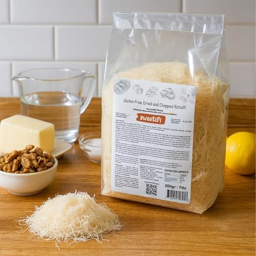 Sweetifi Gluten-Free Kataifi Pastry, Dried & Chopped Shredded Phyllo Dough for Middle Eastern Desserts, Kunafa & Rolls, Crafted for Sweet & Savory Creations, 200gr/7Oz