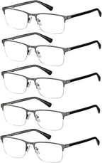 EYECEDAR 5 Pack Reading Glasses for Men Gunmetal Ultra-Thin Stainless Steel Frame Metal Spring Hinges Readers for Men and Women 1.5