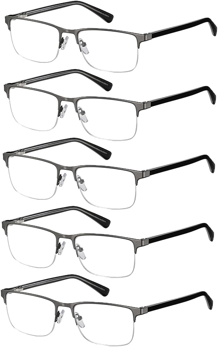 EYECEDAR 5 Pack Reading Glasses for Men Gunmetal Ultra-Thin Stainless Steel Frame Metal Spring Hinges Readers for Men and Women 2.5