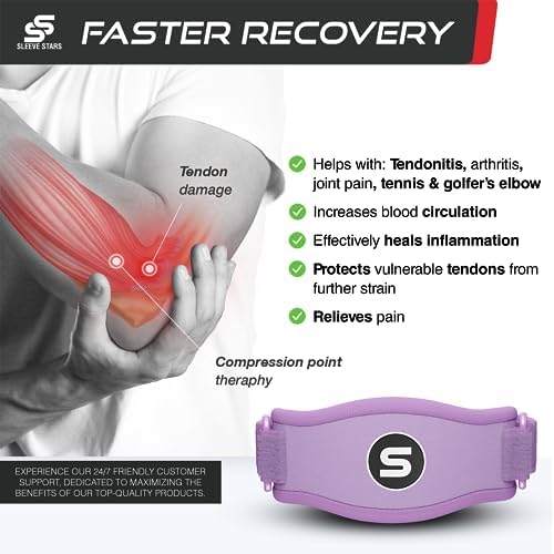 Sleeve Stars Tennis Elbow Brace for Women - Adjustable Tennis Elbow Strap, Golfers Elbow Brace for Men, Counterforce Brace for Tendonitis Relief, Fits 9"-23" (Single/Light Purple)