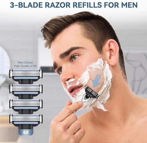 Razor Refills for Men, 24 Count 3-Blade Shaving Blades with Dual Lubrication, Compatible with Mach3 Razor Handles - Value Pack