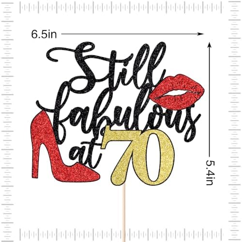 Still Fabulous at 70 Cake Topper,Happy 70th Birthday Cake Topper,Queen High heels Big Red lips Cake Topper,Women 70th Birthday Party Cake Decorations