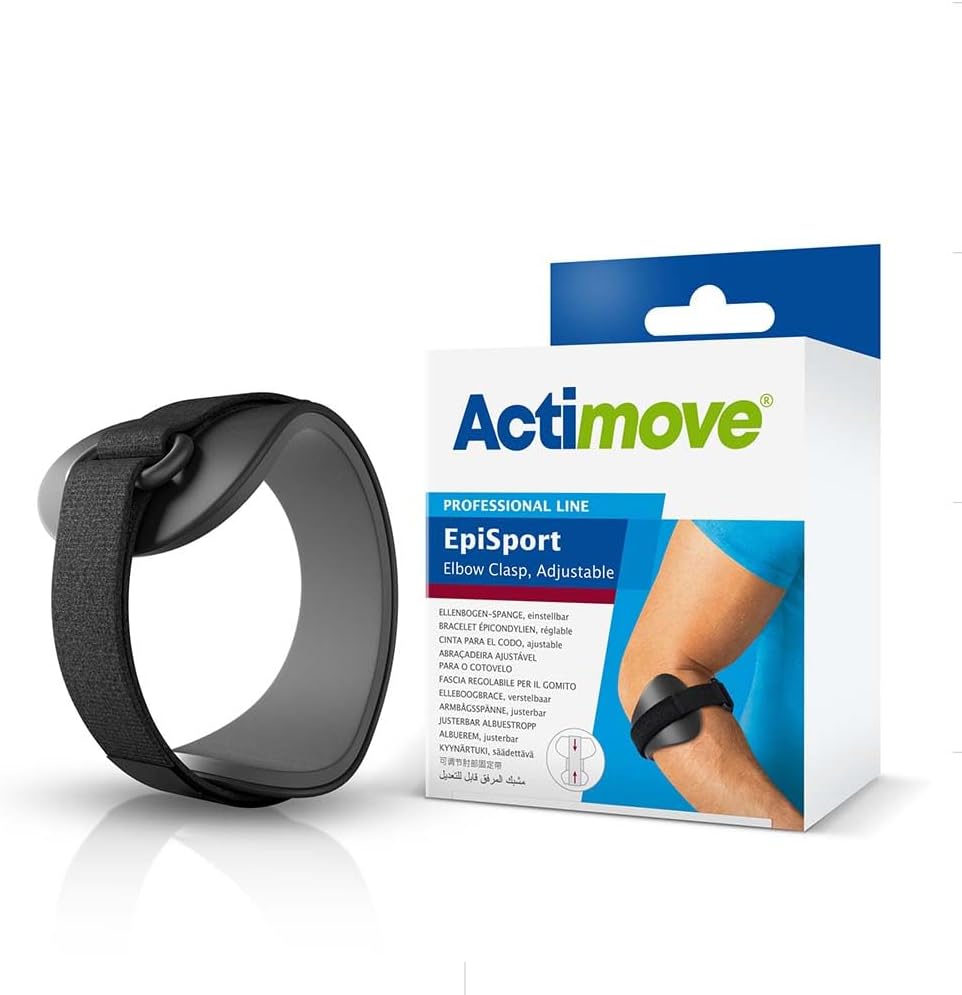 Actimove Professional EpiSport Epicondylitis Clasp for Men/Women | Tennis Elbow Strap Tendonitis Arm Band, Counterforce Brace & Elbow Band for Bursitis, Tendon Pain Relief, Black, Large