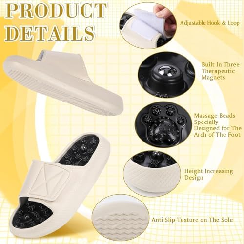 Magnetic Acupressure Slippers Massage Slippers Acupressure Foot Shoes Reflexology Sandals Gift for Men Women Reduce Feet Neuropathy Pain Relief(Us Women 8.5-9.5/ Men 6.5-7.5,White)