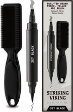 Striking Viking Beard Pen - Jet Black, 1 Pen 1 Brush - Temporary Beard Dye - Waterproof Sweatproof Long Wear Beard Pencil for Touchups & Gap Contouring - Enhances Facial Hair