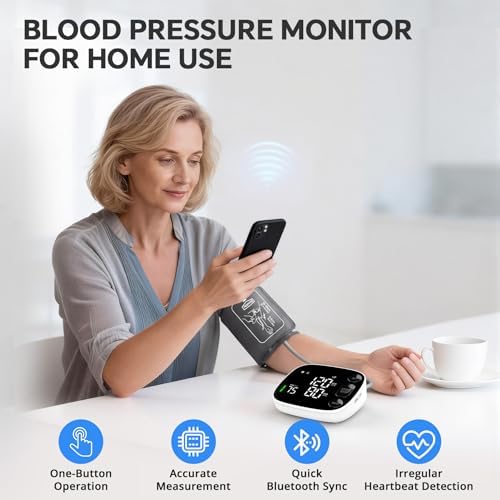 Blood Pressure Monitor Automatic Upper Arm BP Machine for Home Use with Bluetooth App Sync 2x120 Memory Accurate Reading, Large LED Backlit Display Adjustable Cuff 8.7"-16.5" with Storage Bag