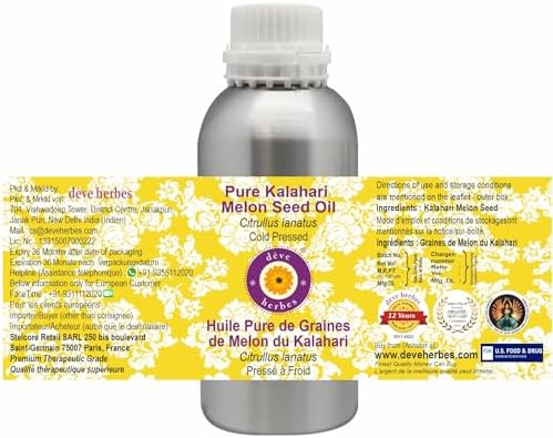 Deve Herbes Kalahari Melon Seed Oil (Citrullus lanatus) | Cold Pressed | Pure | Natural | For Diluting Essential oils | For Hair, Skin & Massage | Non-Sticky| Lightweight| Unisex | 630ml (21 oz)