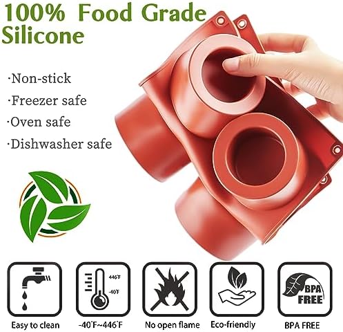 JOERSH 2Pcs Chocolate Candy Mold Silicone Round Molds for Baking Muffin Cake, Dessert, Cookie, Food Bowl, Shot Glass Ice Molds for Freezer