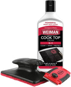 Weiman Glass & Ceramic Cooktop, Stove Top & Oven Cleaner Kit – Kitchen Cleaner Cream, 3 Scrubbing Pads & Scraper for Burnt-On Food & Grease, Clean Shine - Safe for Induction, Electric & Gas Cooktops