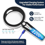 45X Magnifying Glass with Light, 4.6 Inch 1200mAh USB Rechargeable Large Handheld Magnifier, 6 Color Modes, Perfect for Low Vision Seniors, Macular Degeneration & Fine Print (Black)