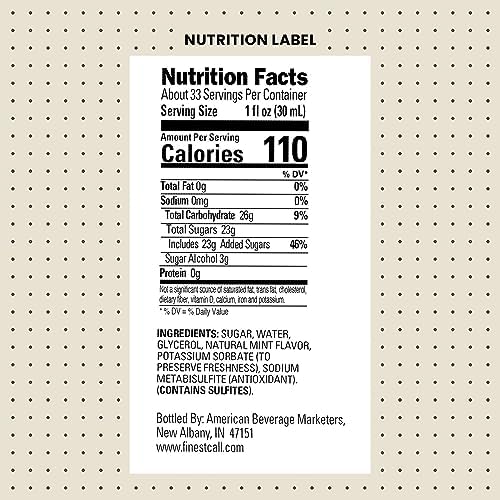 Finest Call Premium Mint Flavored Syrup Drink Mix, 1 Liter Bottle (33.8 Fl Oz)