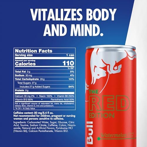 Red Bull Red Edition Watermelon Energy Drink, 8.4 Fl Oz, 24 Cans
