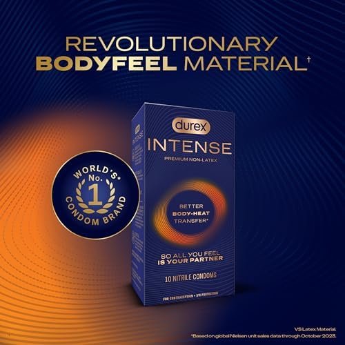 Durex Intense Non Latex Condoms, Ultra Thin Condoms Lubricated with Silicone Lube, Premium Nitrile, Latex Free, 10 Count