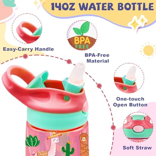 14oz Water Bottle with Straw Lid, Funny Farmhouse Animal Themed Alpaca Water Cup, Leak Proof, BPA-Free, Alpaca Lover Gifts Idea for Women Adults Girls Birthday Christmas