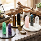 7Pcs 2-2.4″ Natural Crystal Obelisk Tower, Hexagonal Pointed Wand, Rose Quartz Amethyst Green Fluorite White Crystal Labradorite Obsidian Tiger's Eye Stone, Reiki Healing Crystal, Home Desktop Decor