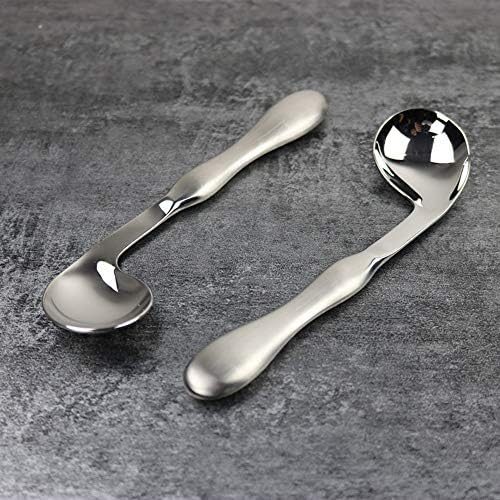 Adaptive Utensils 2pcs Curved Spoon Set Right Handed Angled Spoons Cutlery Utensil Stainless Steel Eating Silverware for Hand Tremors, Arthritis, Parkinson's or Elderly Use