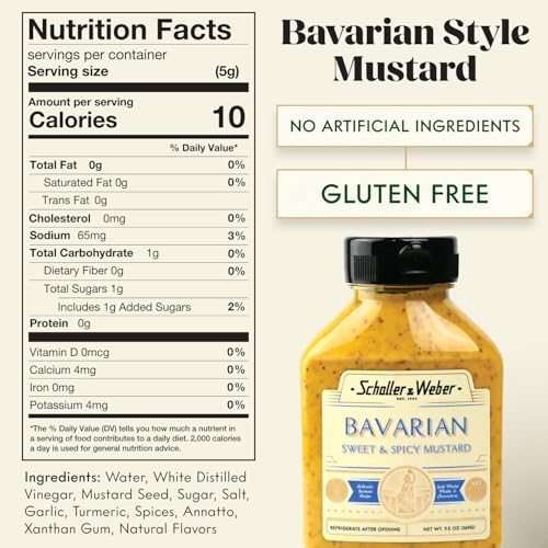 Schaller & Weber Bavarian Mustard, 9.5 Oz Squeeze Bottle (1 Pack) | Sweet Hot Mustard | Deli Condiment for Sausages, Pretzels & Sandwiches | All Natural, No Preservatives
