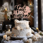 God Bless This Child Cake Topper, Girl Baptism Cake Topper, Religious Baptism Christening Baby Shower 1st Birthday Party Decorations, Rose Gold Glitter