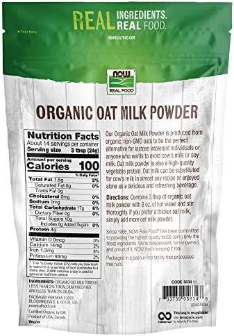 NOW Foods, Organic Oat Milk Powder, Dairy and Soy Free, No Sugar Added, Vegan, NGMO, Gluten Free, 12 Ounce