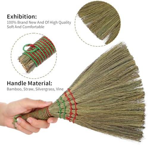 Natural Wisk Broom Small Soft Broomstick Brush Multi Surface Hard Cleaning Tool Supplies for Household Sweeping Indoor Outdoor Floor Home Office Kitchens