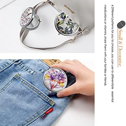 6Pcs Elegant Pill Box Case, CREATIEE-PRO Portable Medicine Tablet Vitamin Holder Organizer with 3 Component for Purse Pocket Travel - Practical & Fashionable