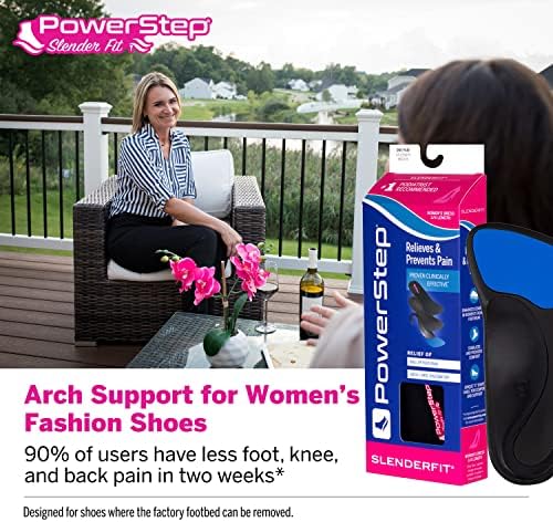 Powerstep SlenderFit Insoles - 3/4 Length, Neutral Arch Support Insoles for Women's Fashion Shoes, Heels and Boots, Low Profile Design, Odor Control, Ball of Foot Cushioning (Black & Khaki)