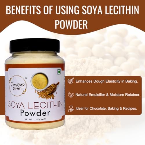 Flavour Drum SOYA Lecithin Powder 200 g (7 oz) | 100% Pure Plant-Based Emulsifier | Non-GMO Soy Lecithin for Baking, Chocolate Making, Sauces & Keto Recipes | Vegan, Gluten-Free | No Additives