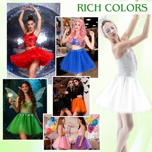 PLULON Tutu for Women Adults, 5 Layers Neon Short Tutus Skirt Puffy Elastic Tulle Ballet Skirts Halloween Costume 80s Outfit